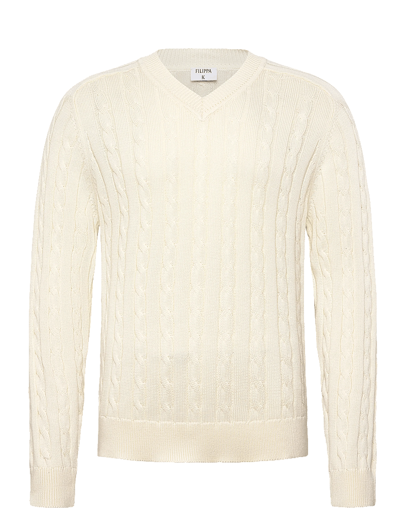 Filippa K - Braided Cotton V-Neck Sweater - v-ausschnitt - calico white - 1