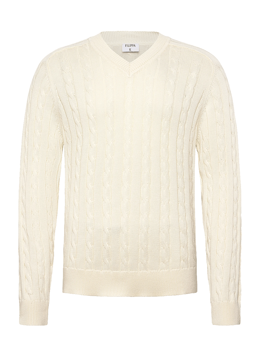 Filippa K - Braided Cotton V-Neck Sweater - v-ausschnitt - calico white - 1