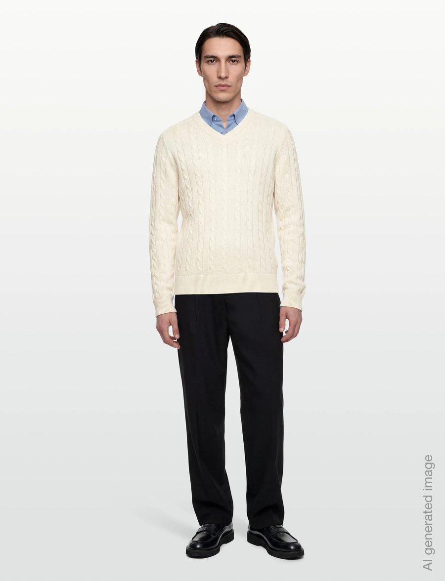 Filippa K - Braided Cotton V-Neck Sweater - v-ausschnitt - calico white - 0