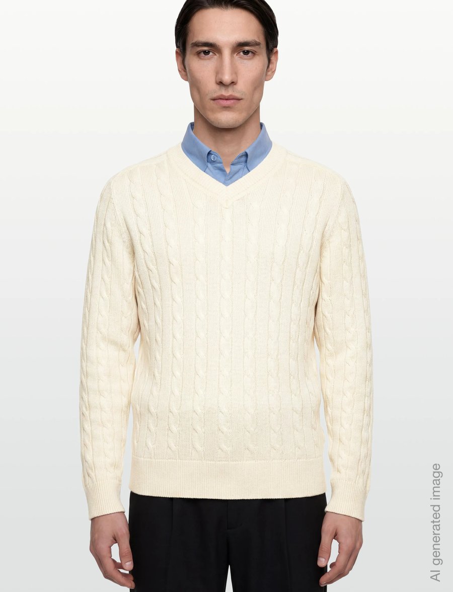 Filippa K - Braided Cotton V-Neck Sweater - v-ausschnitt - calico white - 3