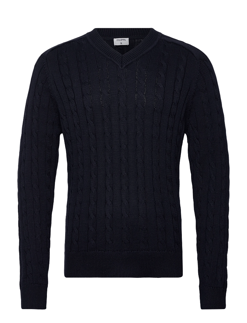 Filippa K - Braided Cotton V-Neck Sweater - v-ausschnitt - navy - 0