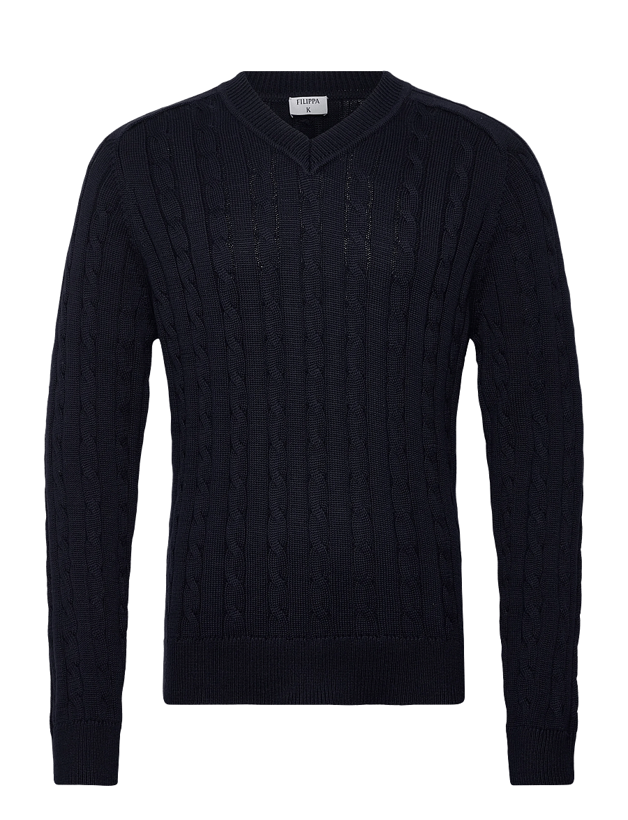 Filippa K - Braided Cotton V-Neck Sweater - v-hals - navy - 1