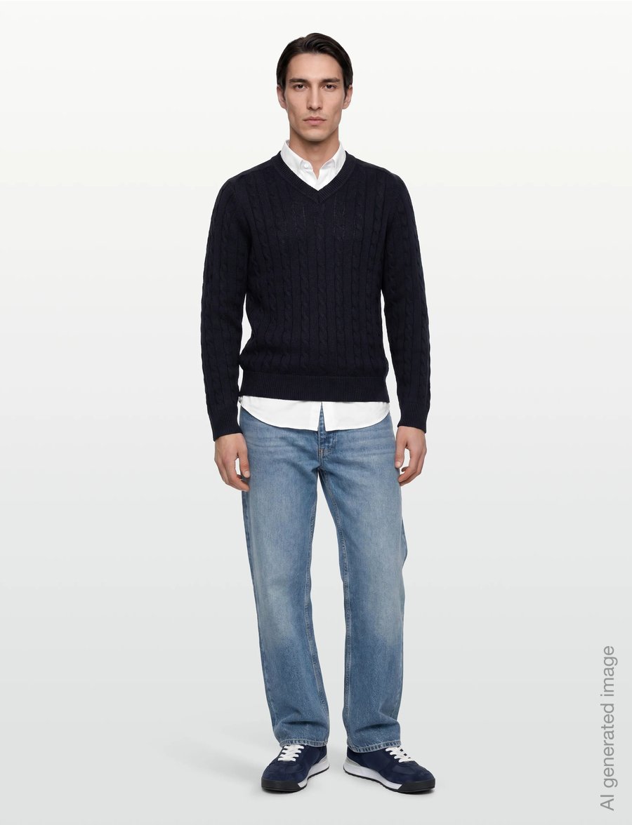 Filippa K - Braided Cotton V-Neck Sweater - v-hals - navy - 0