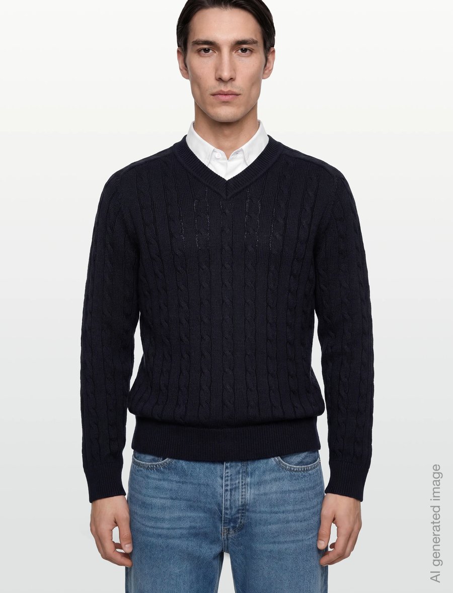 Filippa K - Braided Cotton V-Neck Sweater - v-hals - navy - 3