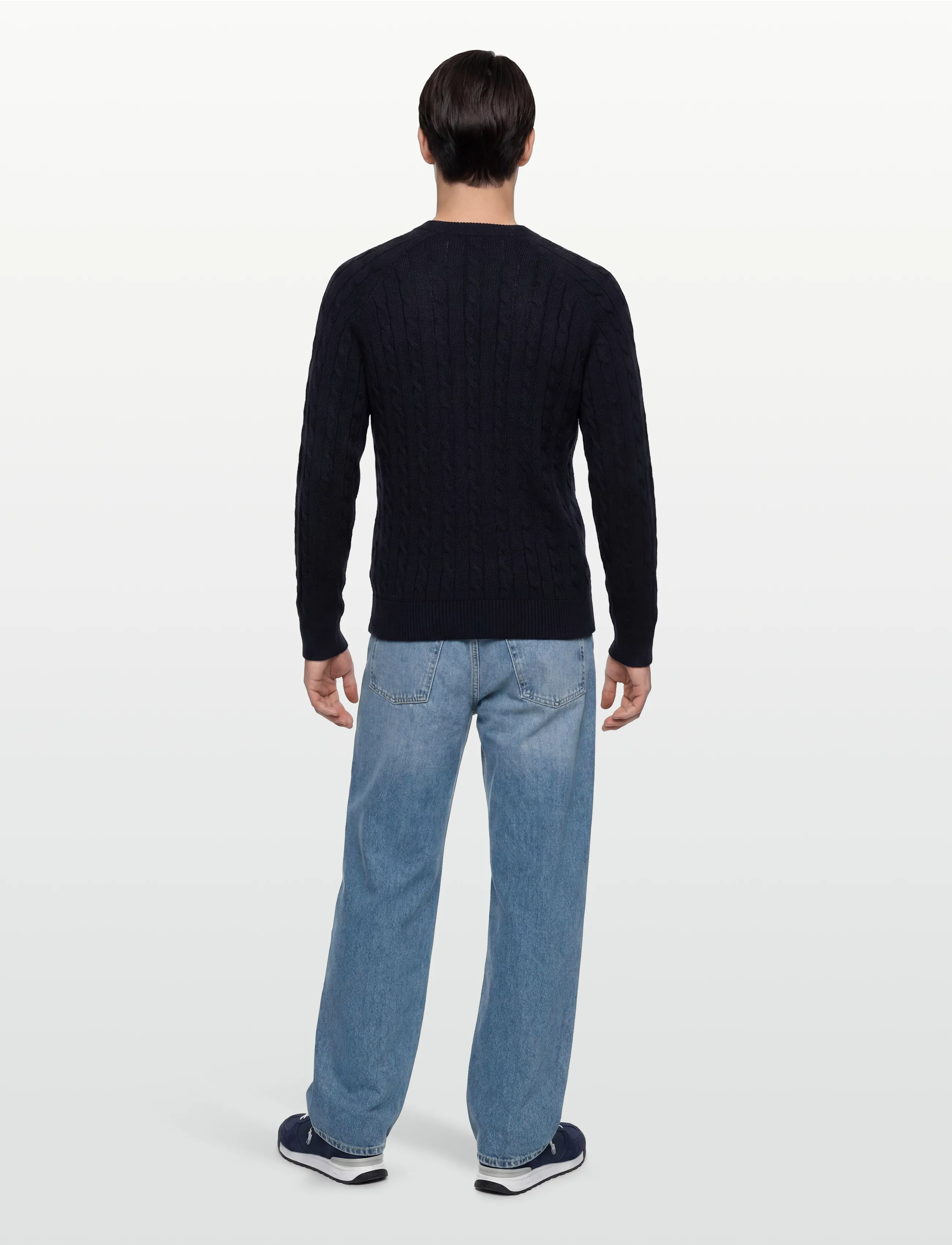 Filippa K - Braided Cotton V-Neck Sweater - knitted v-necks - navy - 4