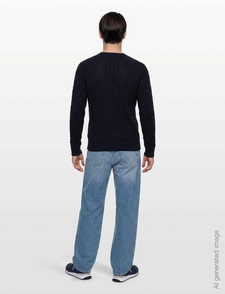 Filippa K - Braided Cotton V-Neck Sweater - v-hals - navy - 4