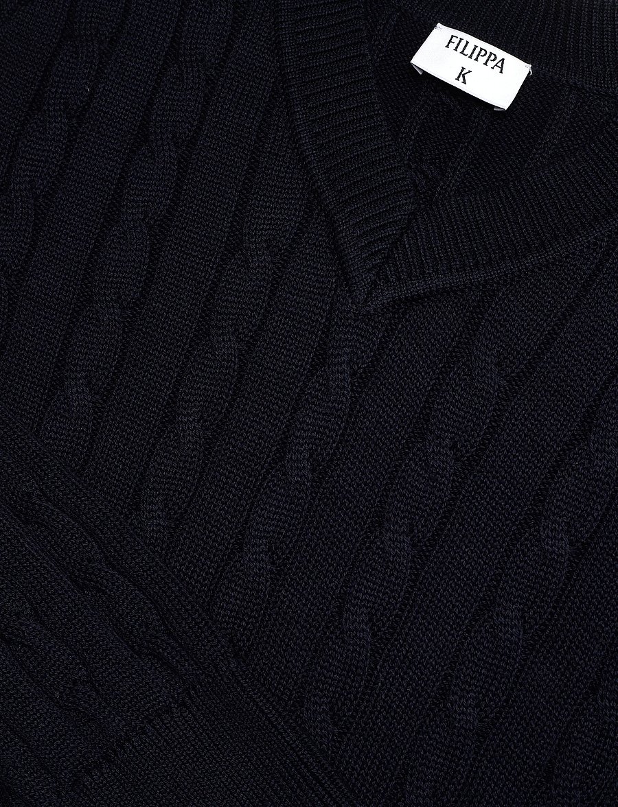 Filippa K - Braided Cotton V-Neck Sweater - v-hals - navy - 5