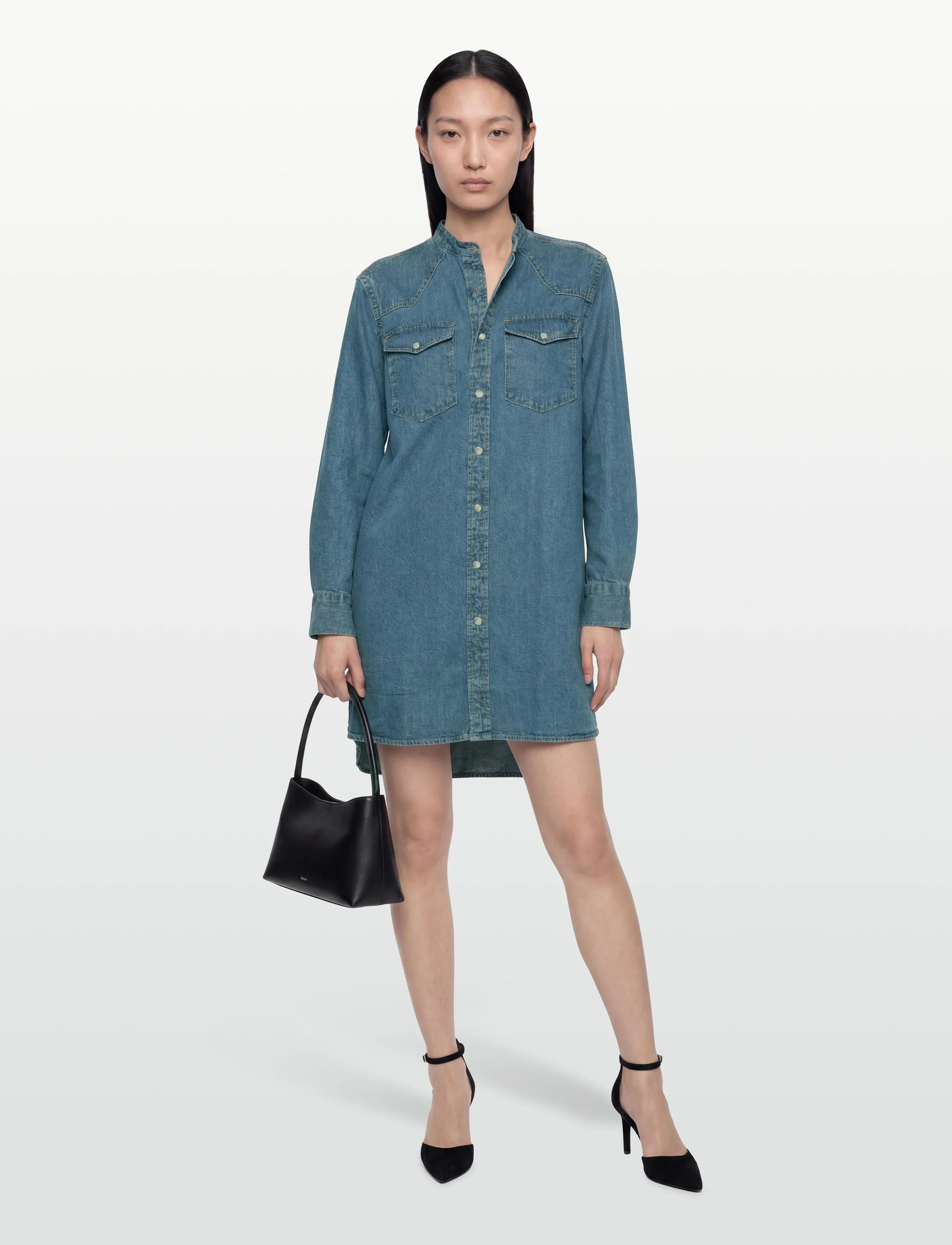 Filippa K Western Denim Shirt Dress - Shirt Dresses - WASHED MID BLUE / blue