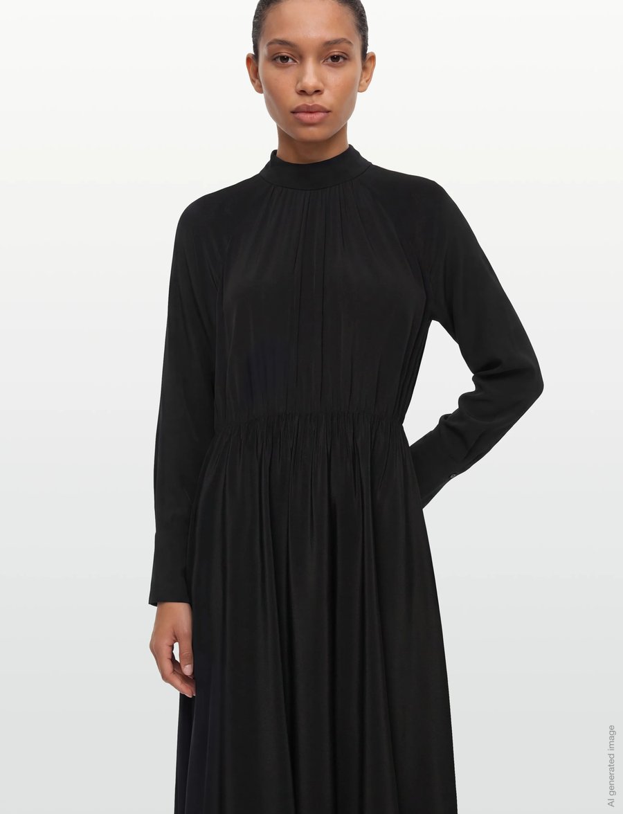 Filippa K - Tie Neck Scarf Dress - midi-kleider - black - 3