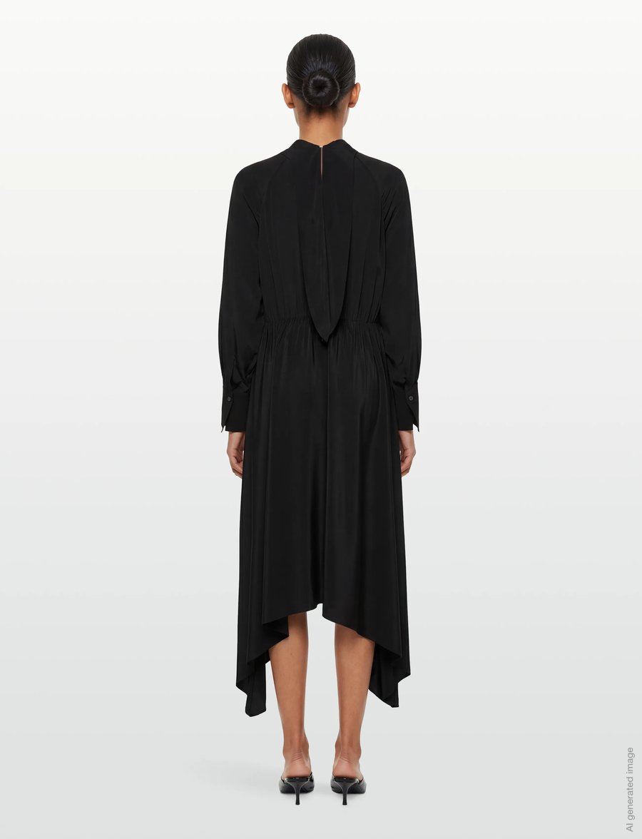 Filippa K - Tie Neck Scarf Dress - midi-kleider - black - 4