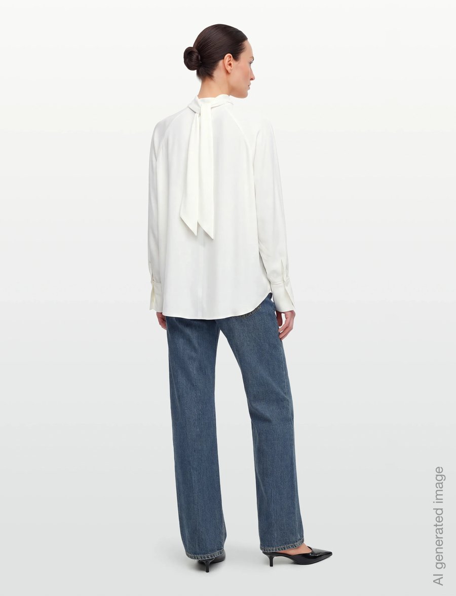 Filippa K - Tie Neck Blouse - långärmade blusar - off-white - 4