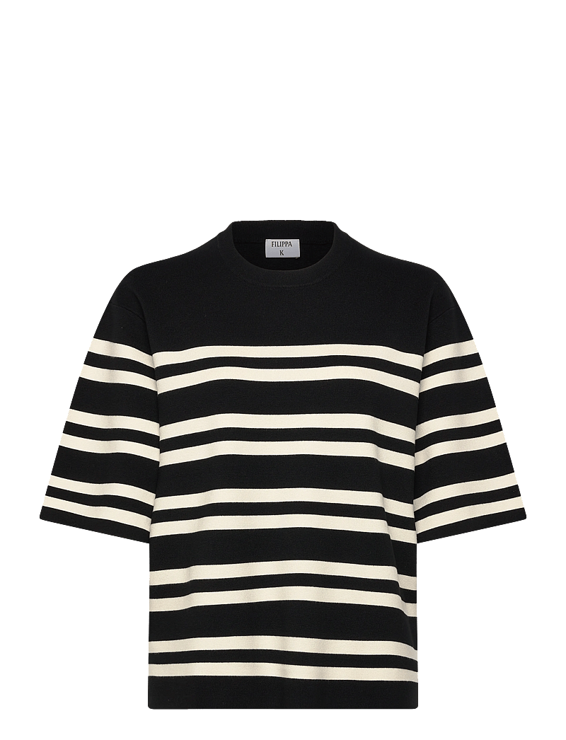 Filippa K - Milano Knit T-shirt - t-shirts - black/white - 0