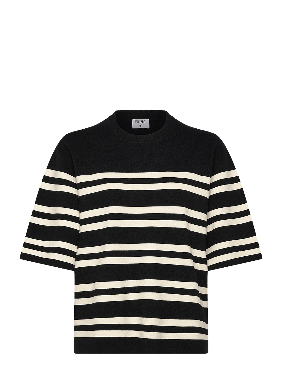 Filippa K - Milano Knit T-shirt - t-shirts - black/white - 1