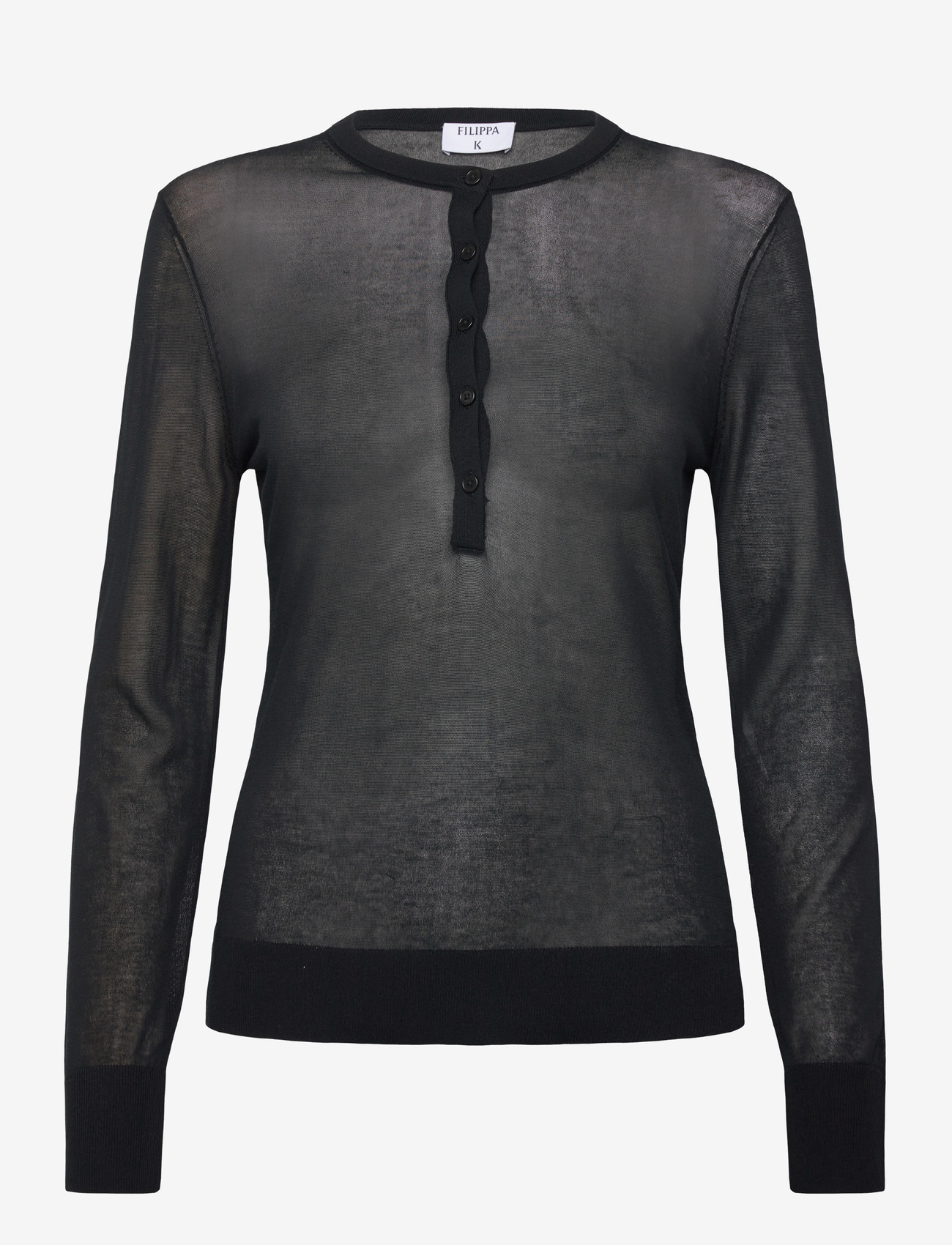 Filippa K - Sheer Knit Henley - trøjer - black - 0