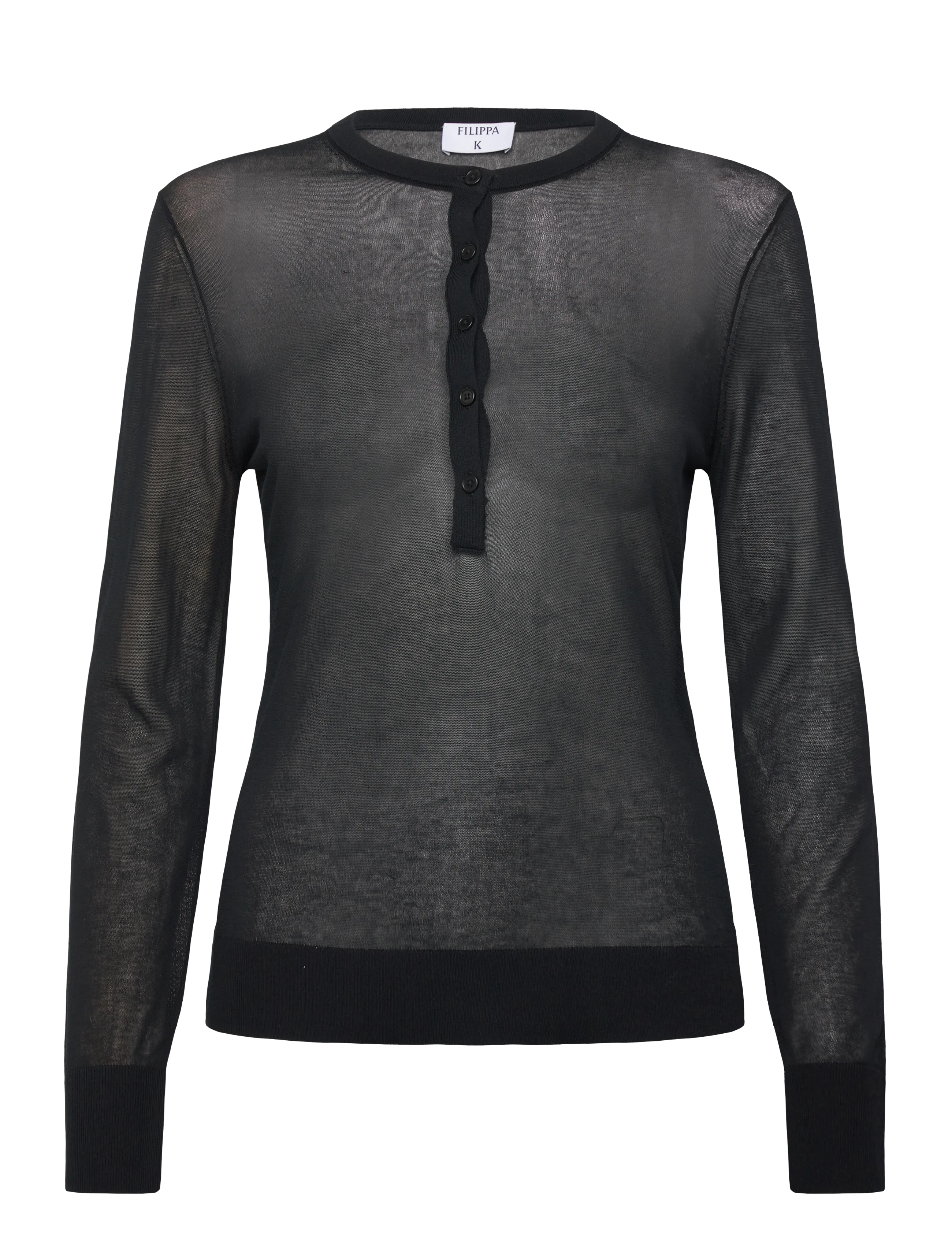 Filippa K Sheer Knit Henley - Clothing - BLACK / black