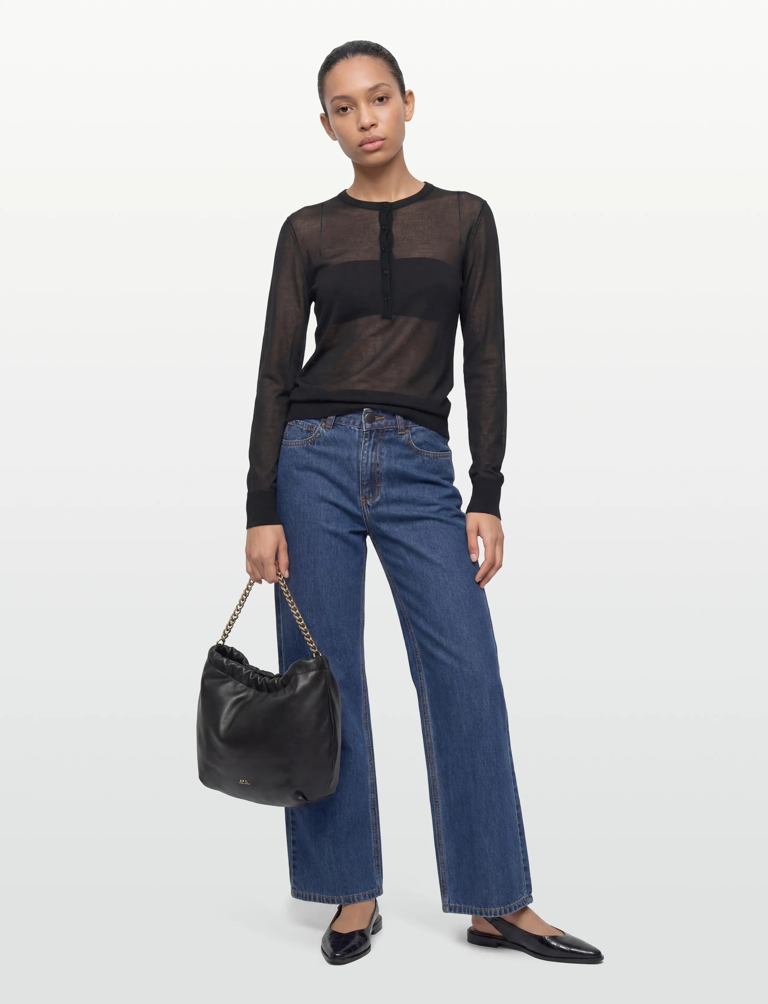 Filippa K - Sheer Knit Henley - pullover - black - 0
