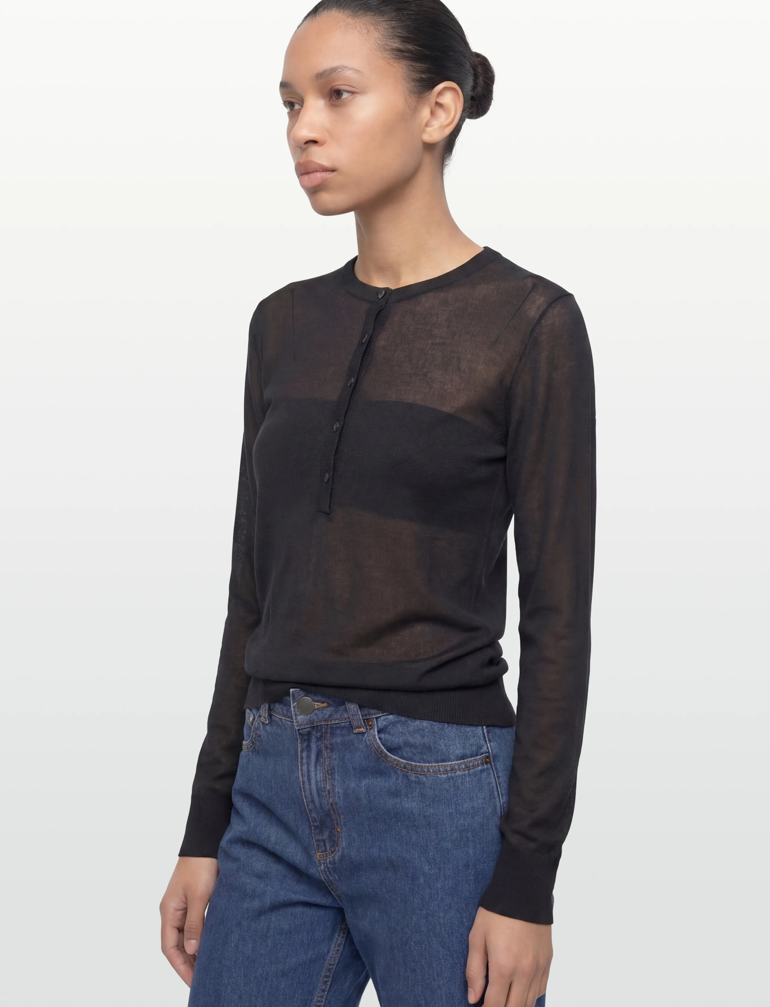 Filippa K - Sheer Knit Henley - pullover - black - 3