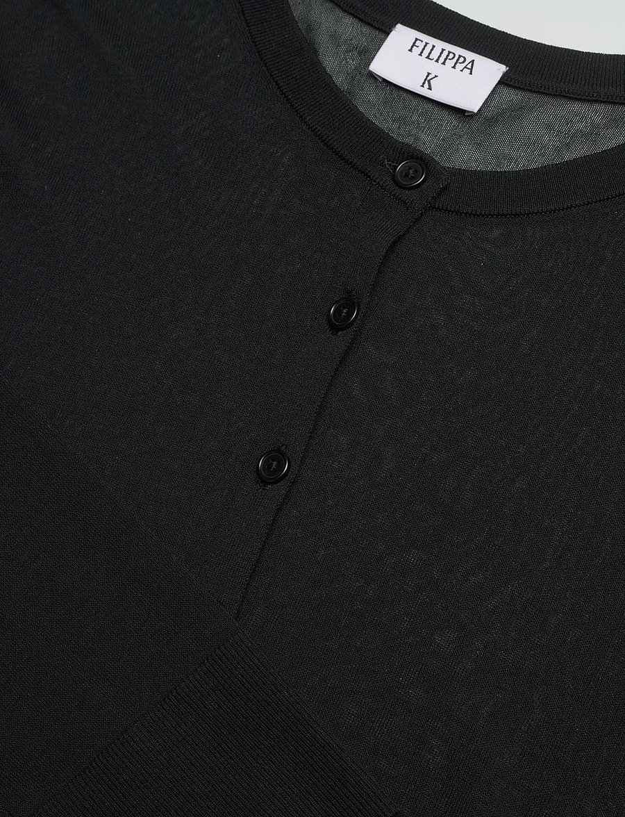 Filippa K - Sheer Knit Henley - pullover - black - 5