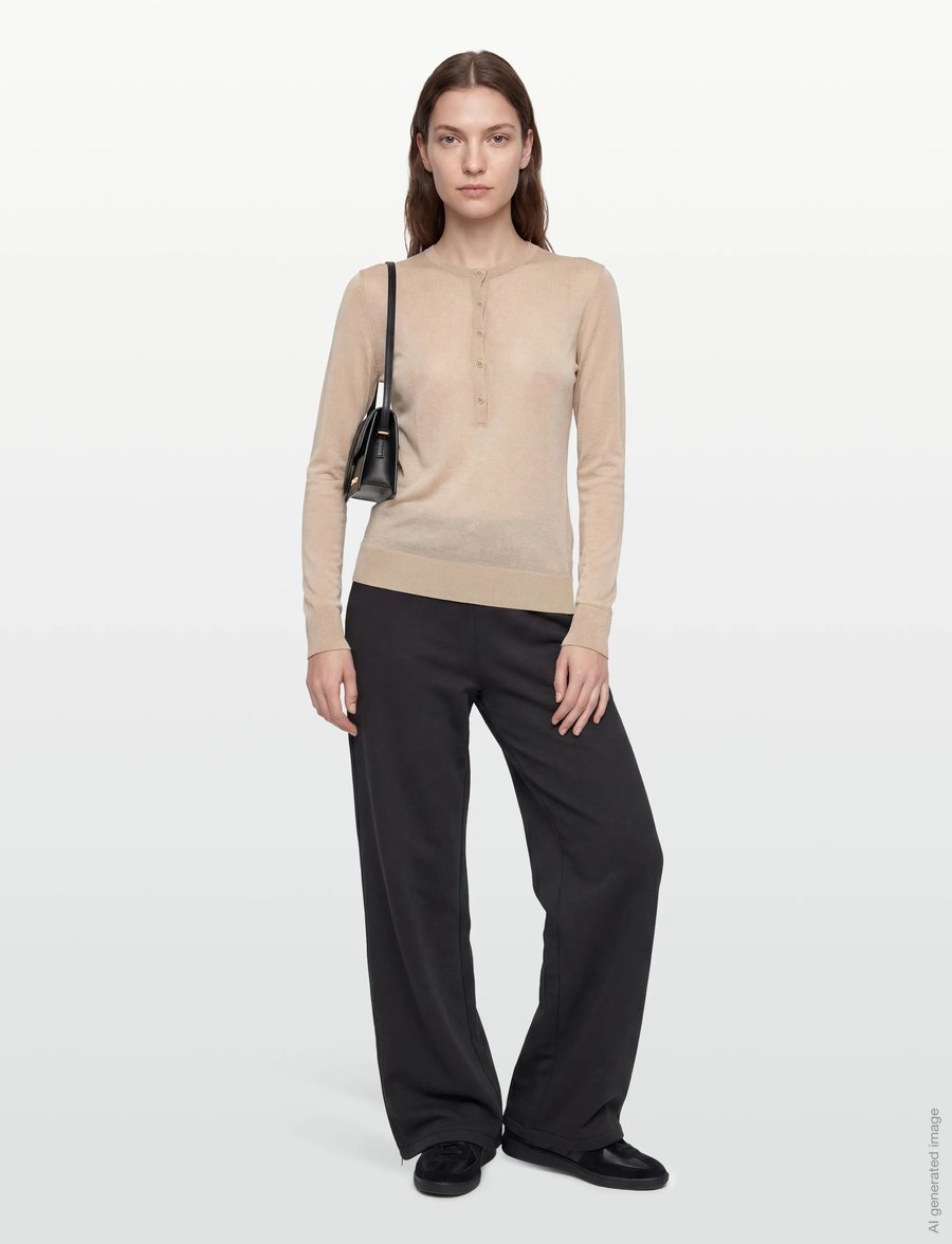Filippa K - Sheer Knit Henley - pullover - pearl beige - 0