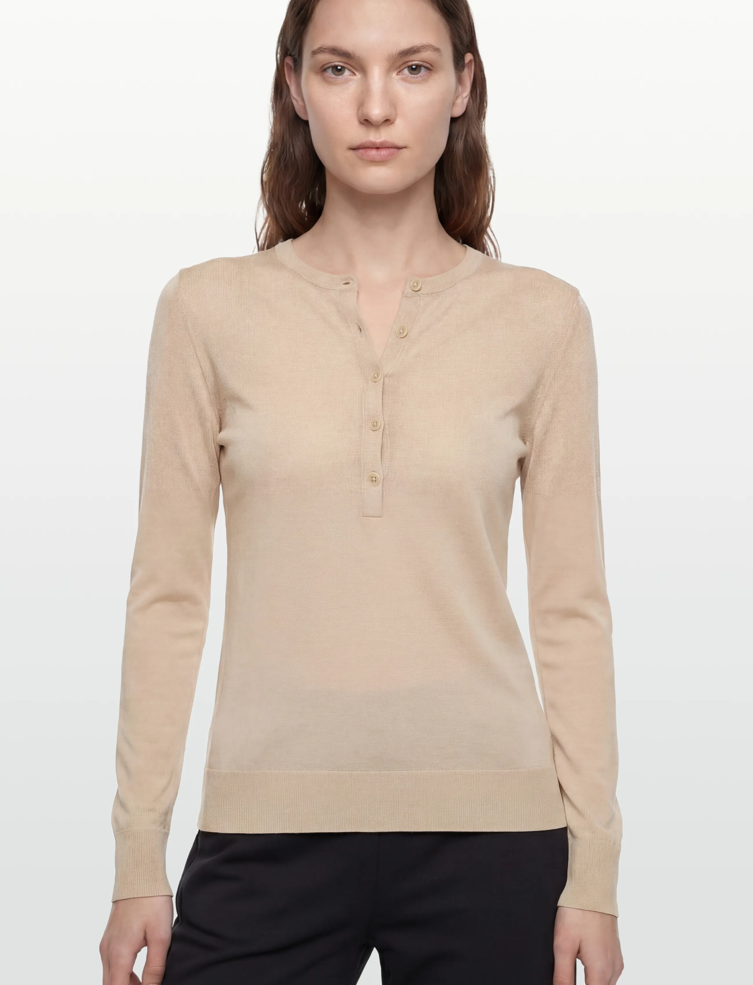 Filippa K - Sheer Knit Henley - sviitrid - pearl beige - 3