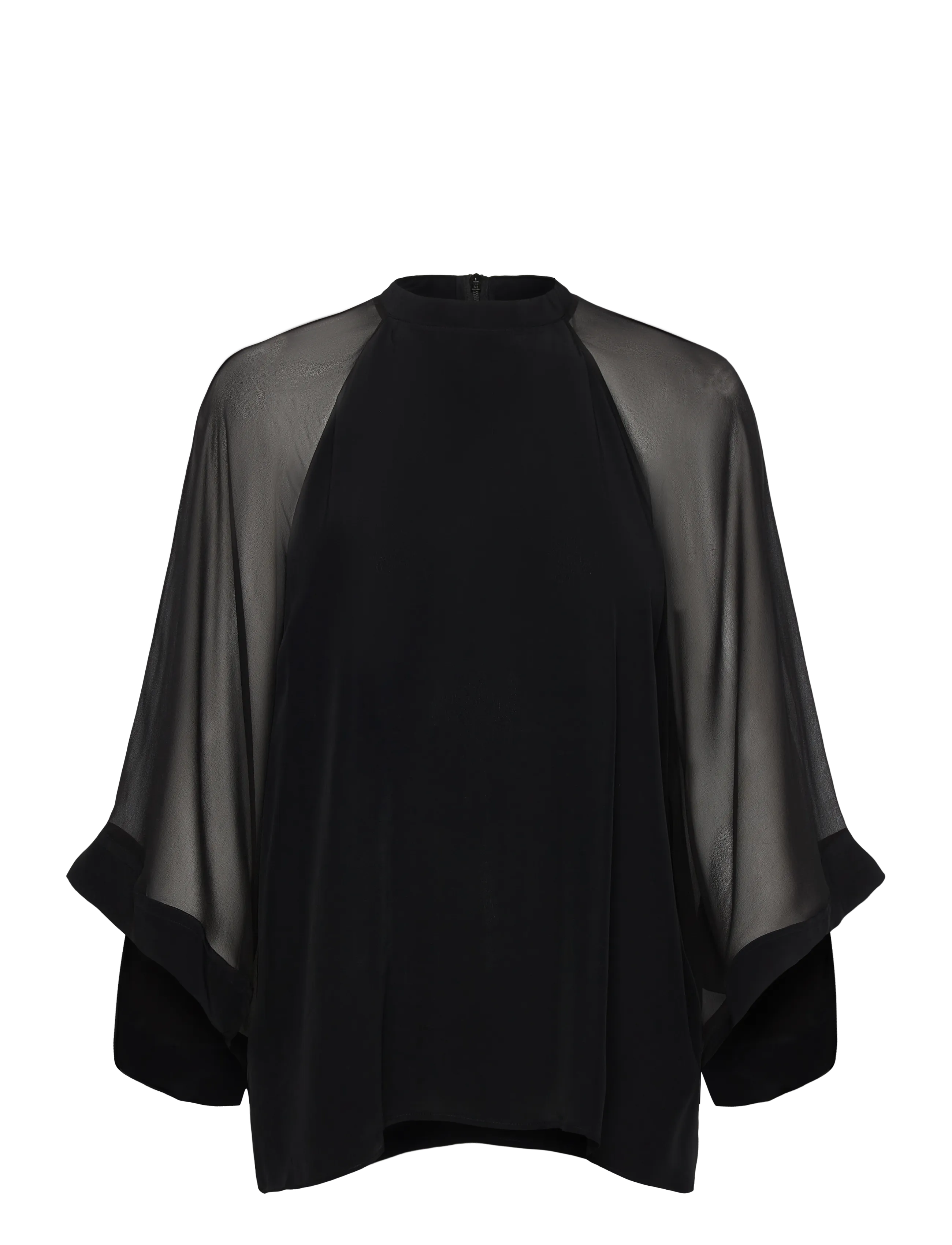 Sheer Raglan Blouse - BLACK