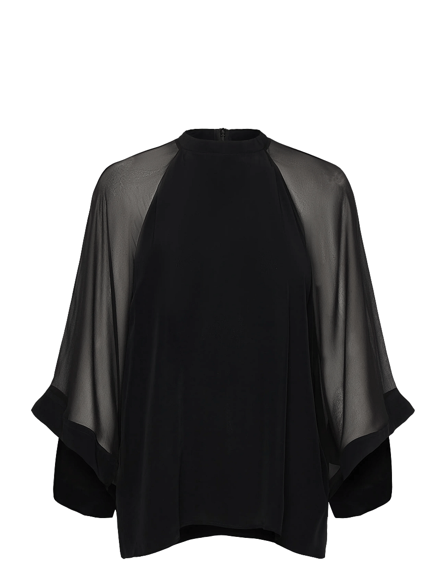 Filippa K - Sheer Raglan Blouse - langärmelige blusen - black - 1