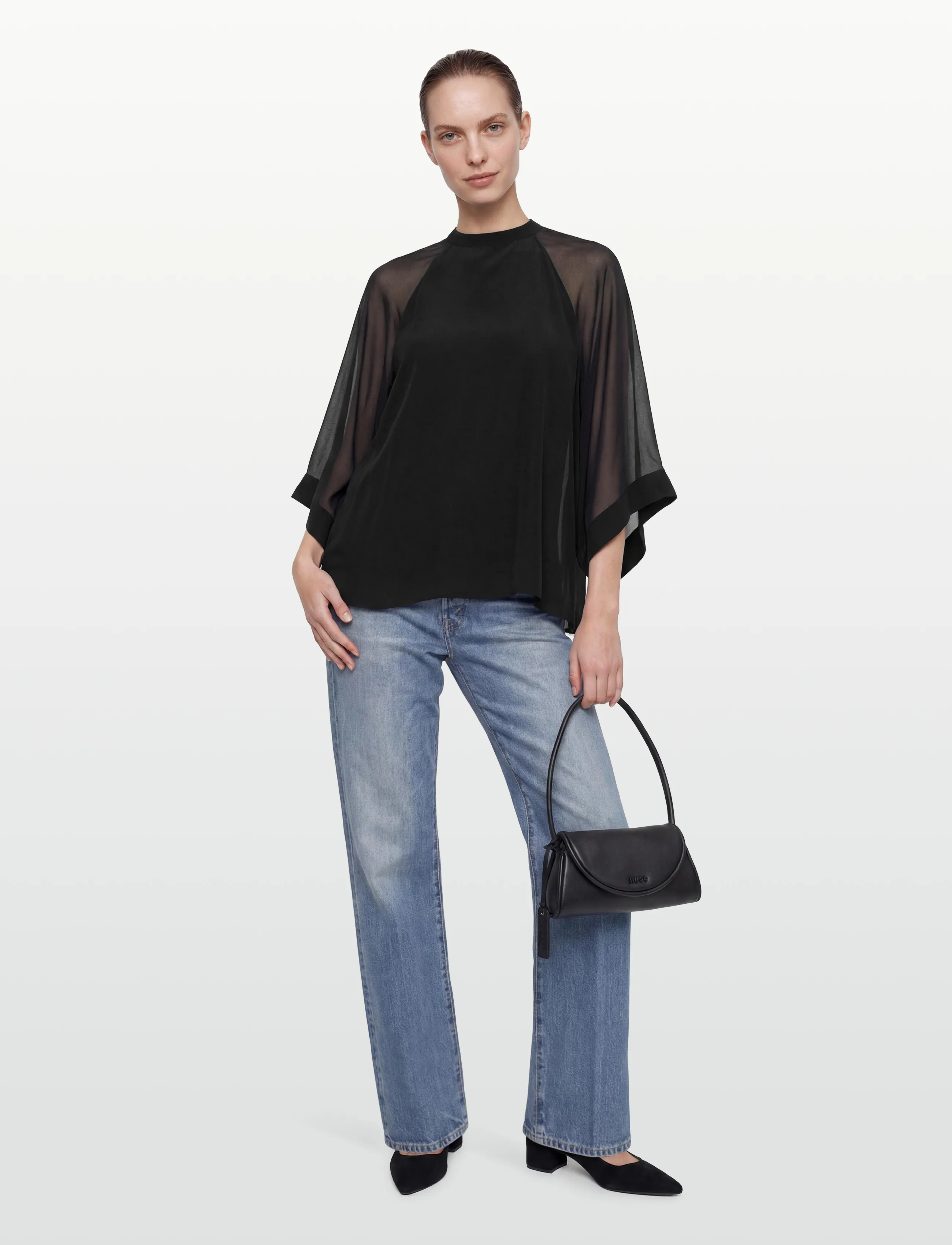 Filippa K Sheer Raglan Blouse - Blouses - BLACK / black