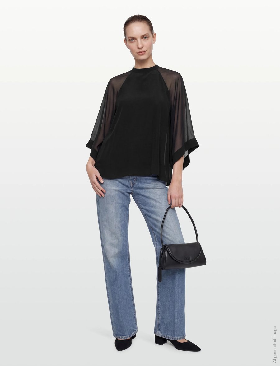Filippa K - Sheer Raglan Blouse - langärmelige blusen - black - 0