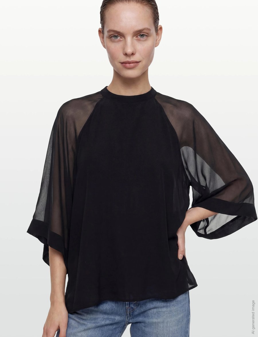 Filippa K - Sheer Raglan Blouse - langärmelige blusen - black - 3