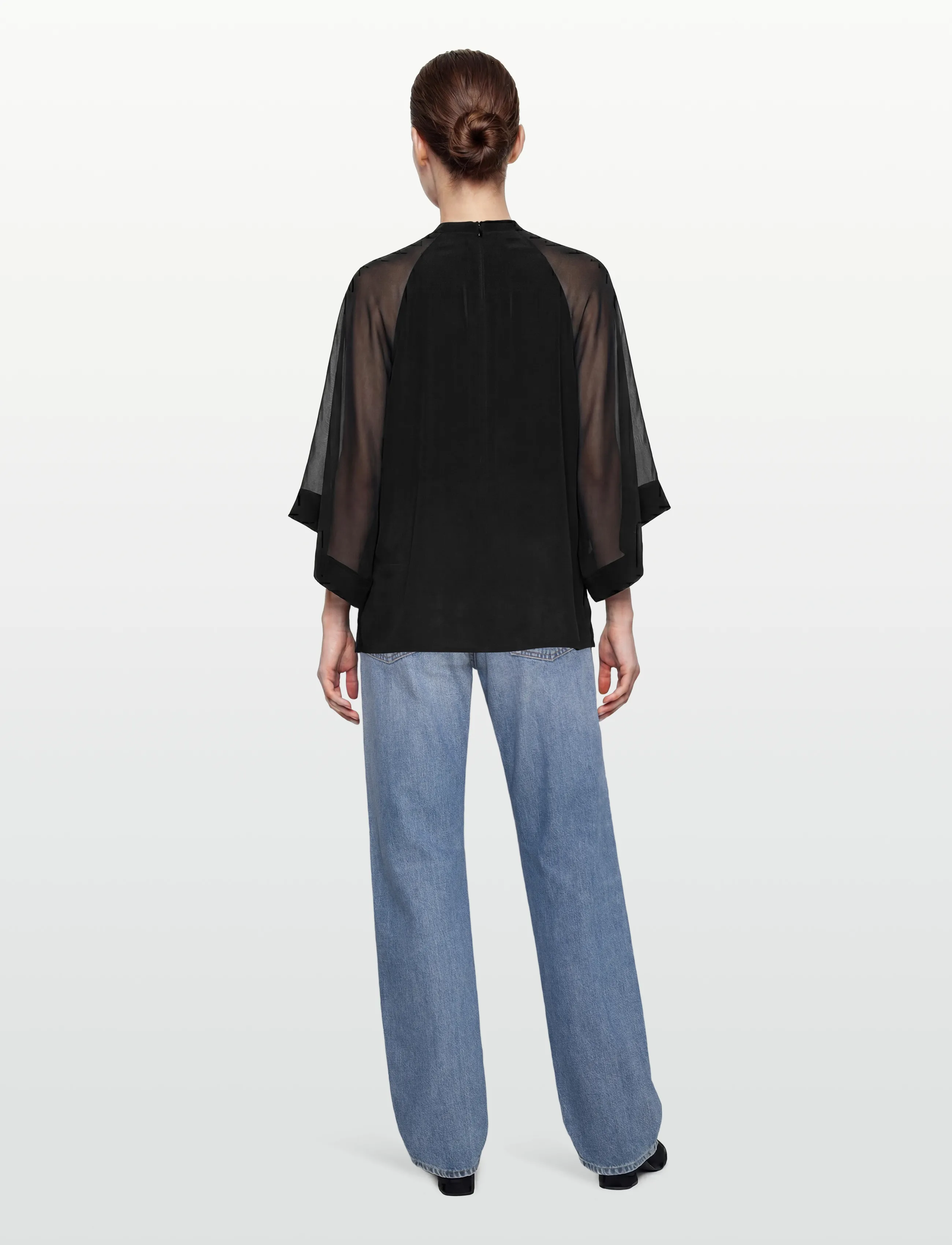 Filippa K - Sheer Raglan Blouse - long sleeved blouses - black - 4