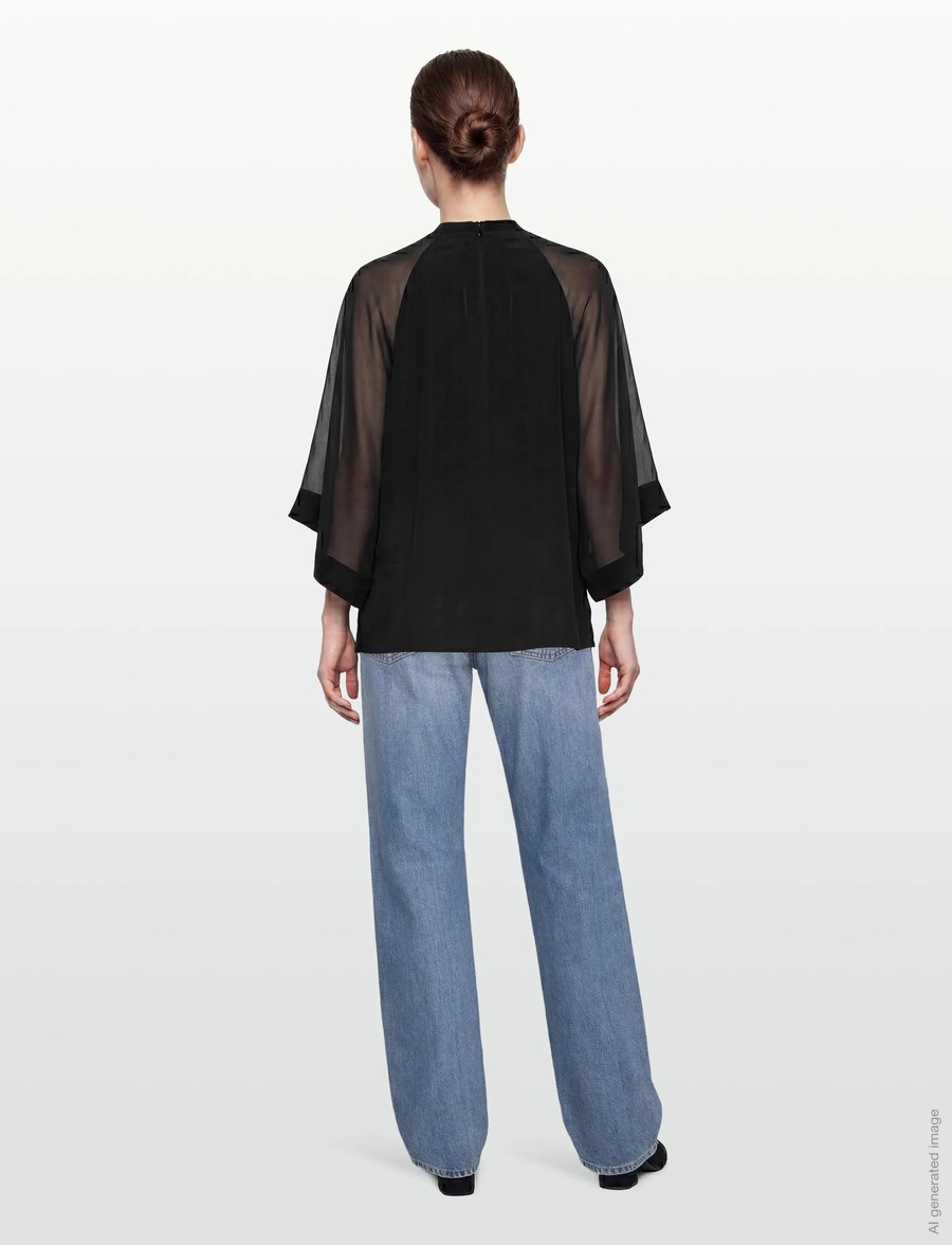 Filippa K - Sheer Raglan Blouse - langärmelige blusen - black - 4