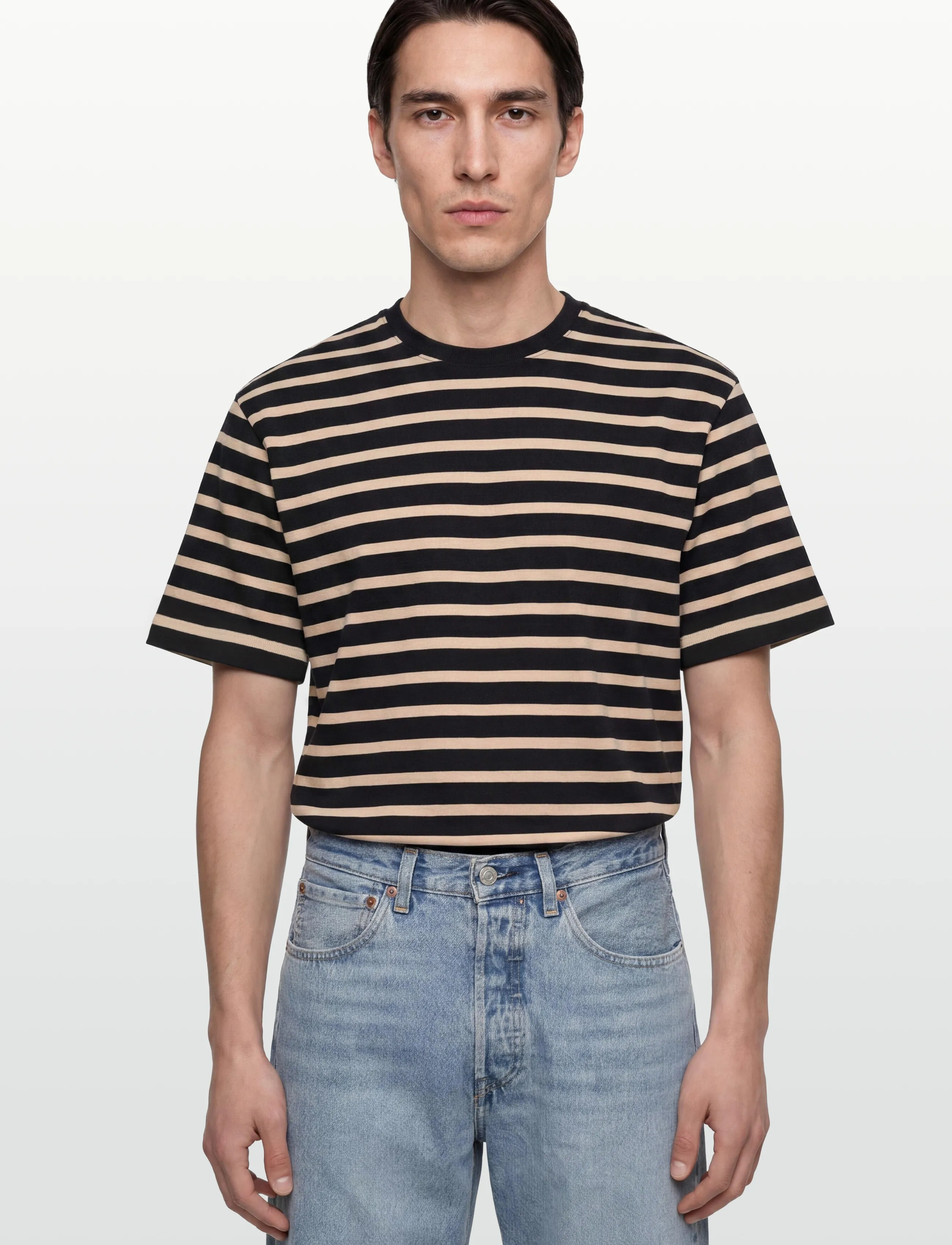 Filippa K - Striped Crewneck Tee - kurzärmelig - black/pearl beige - 3