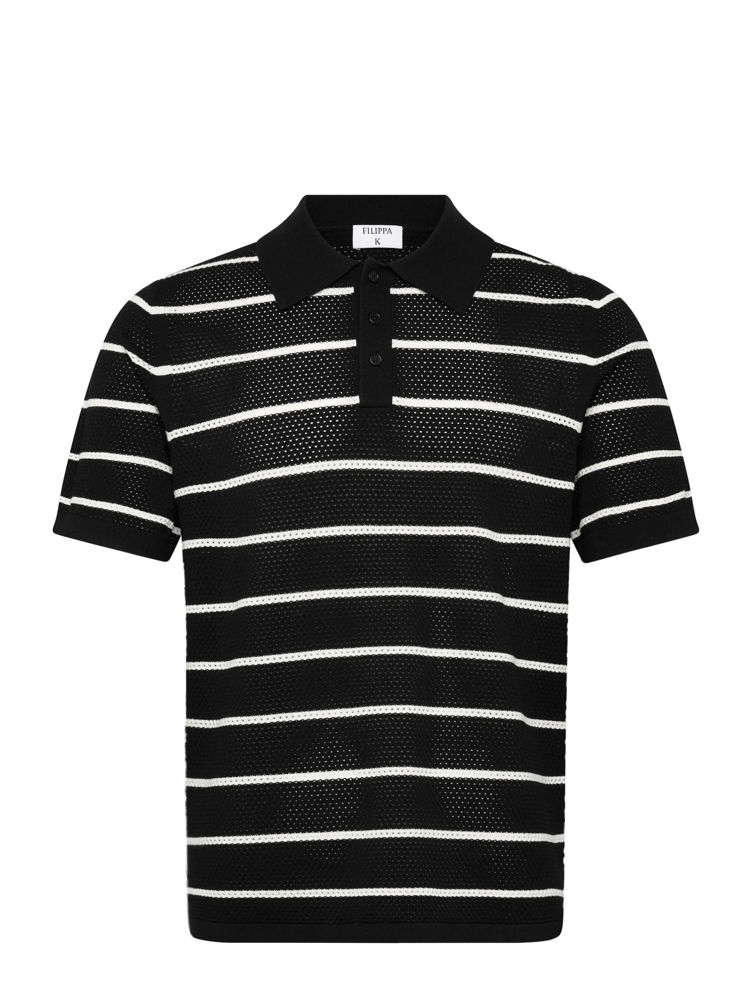 Filippa K Striped Mesh Polo - Spring Wardrobe - BLACK/WHITE / multi