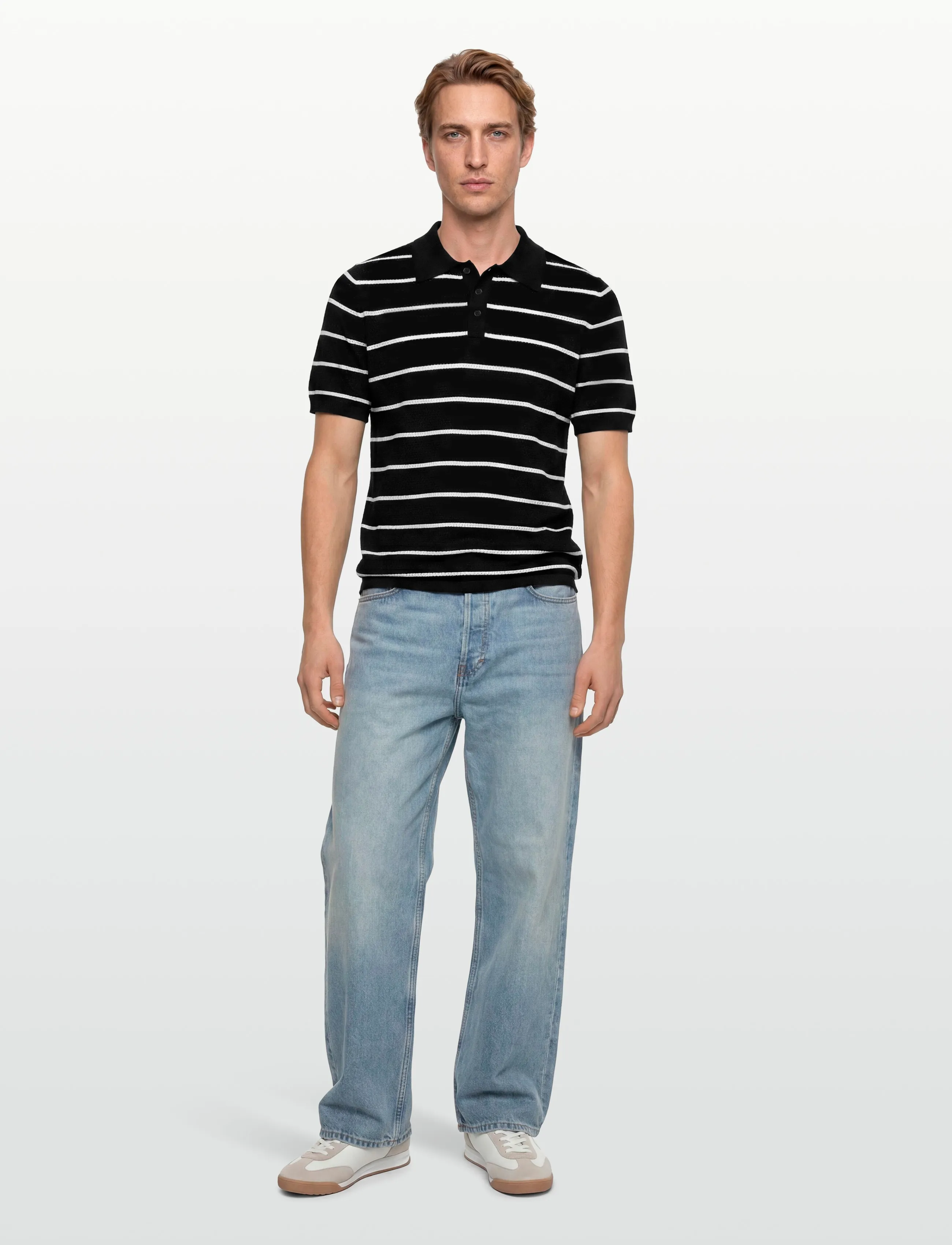 Filippa K Striped Mesh Polo - Short-sleeved polos - BLACK/WHITE / multi