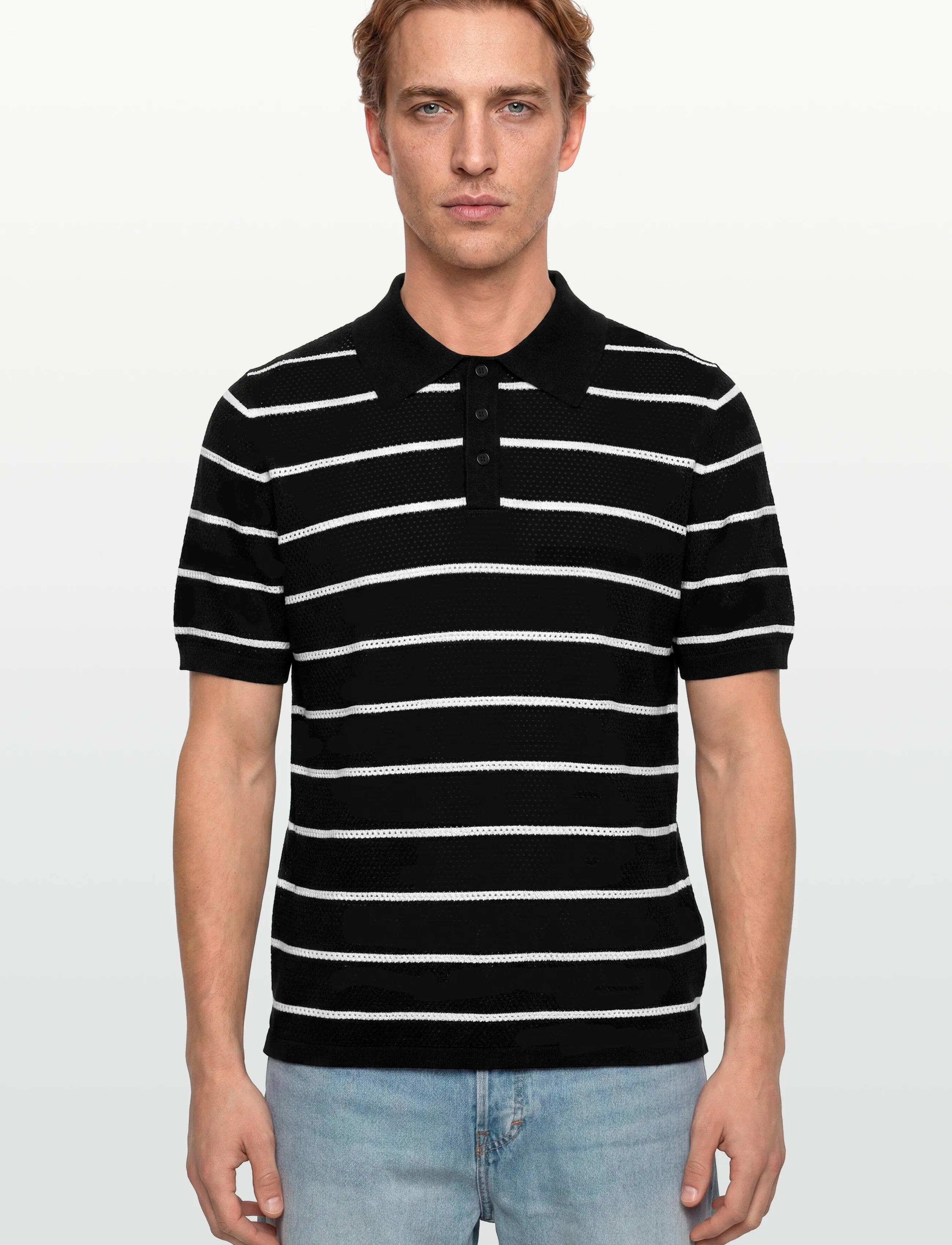 Filippa K - Striped Mesh Polo - kurzärmelig - black/white - 3