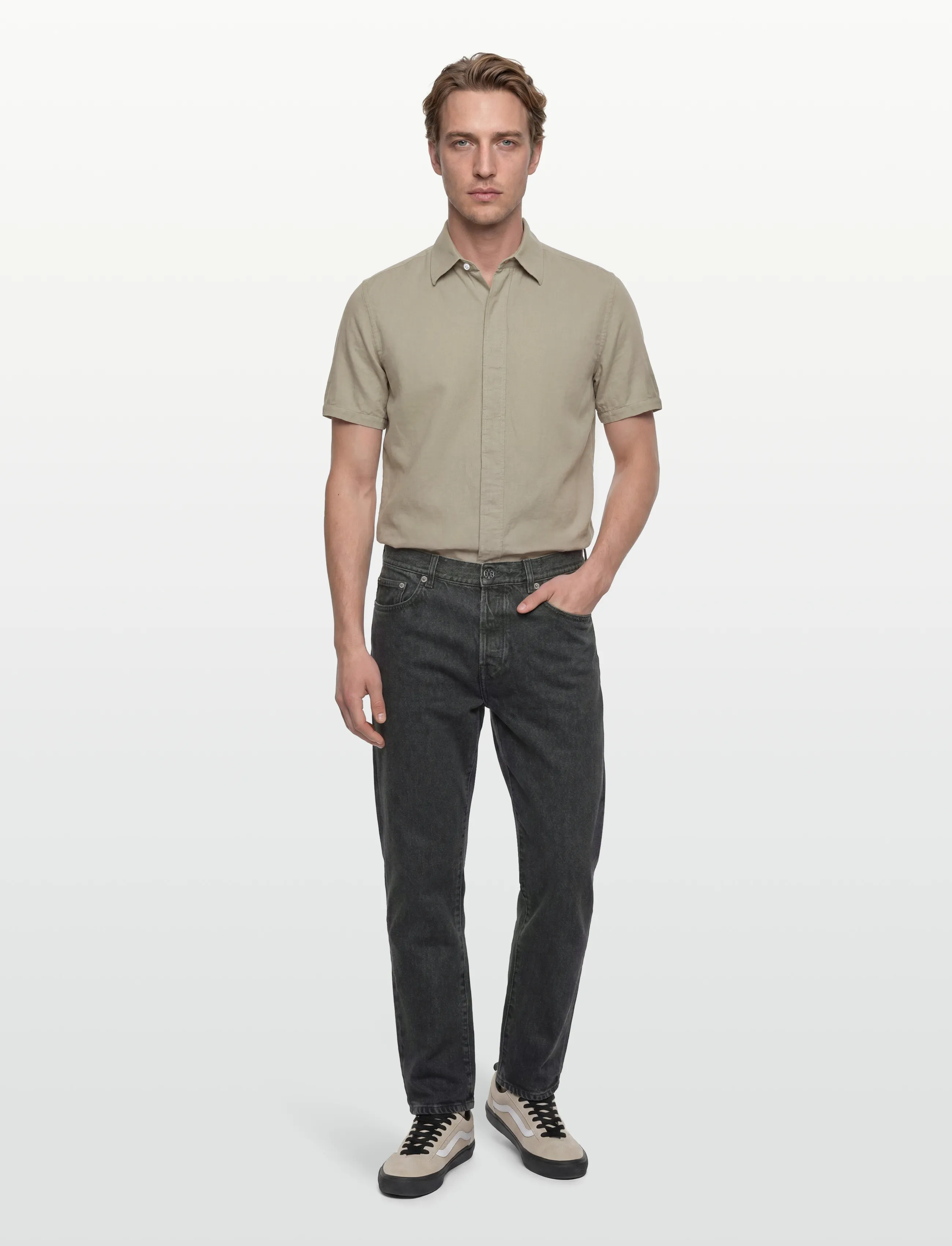 Filippa K Cotton Linen Short Sleeve Shir - Clothing - LIGHT GREEN / khaki/green