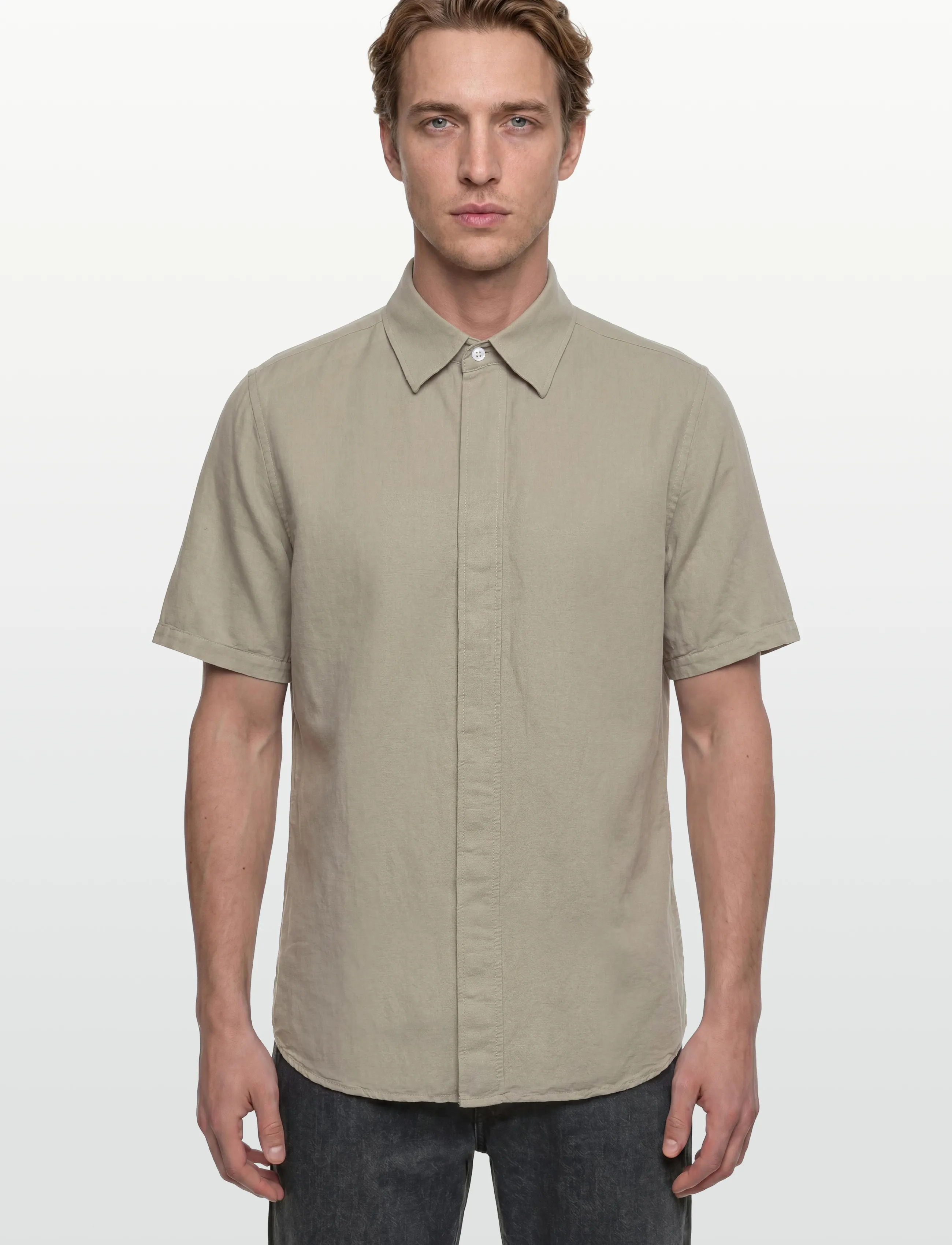 Filippa K - Cotton Linen Short Sleeve Shir - linen shirts - light green - 3