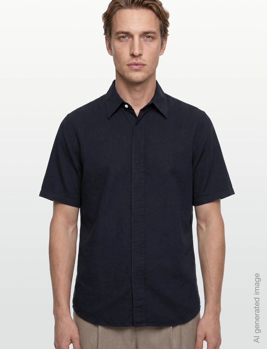 Filippa K - Cotton Linen Short Sleeve Shir - basic-hemden - navy - 3