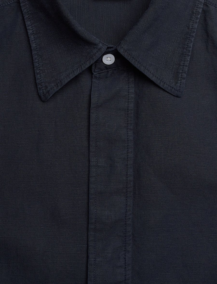 Filippa K - Cotton Linen Short Sleeve Shir - basic-hemden - navy - 5
