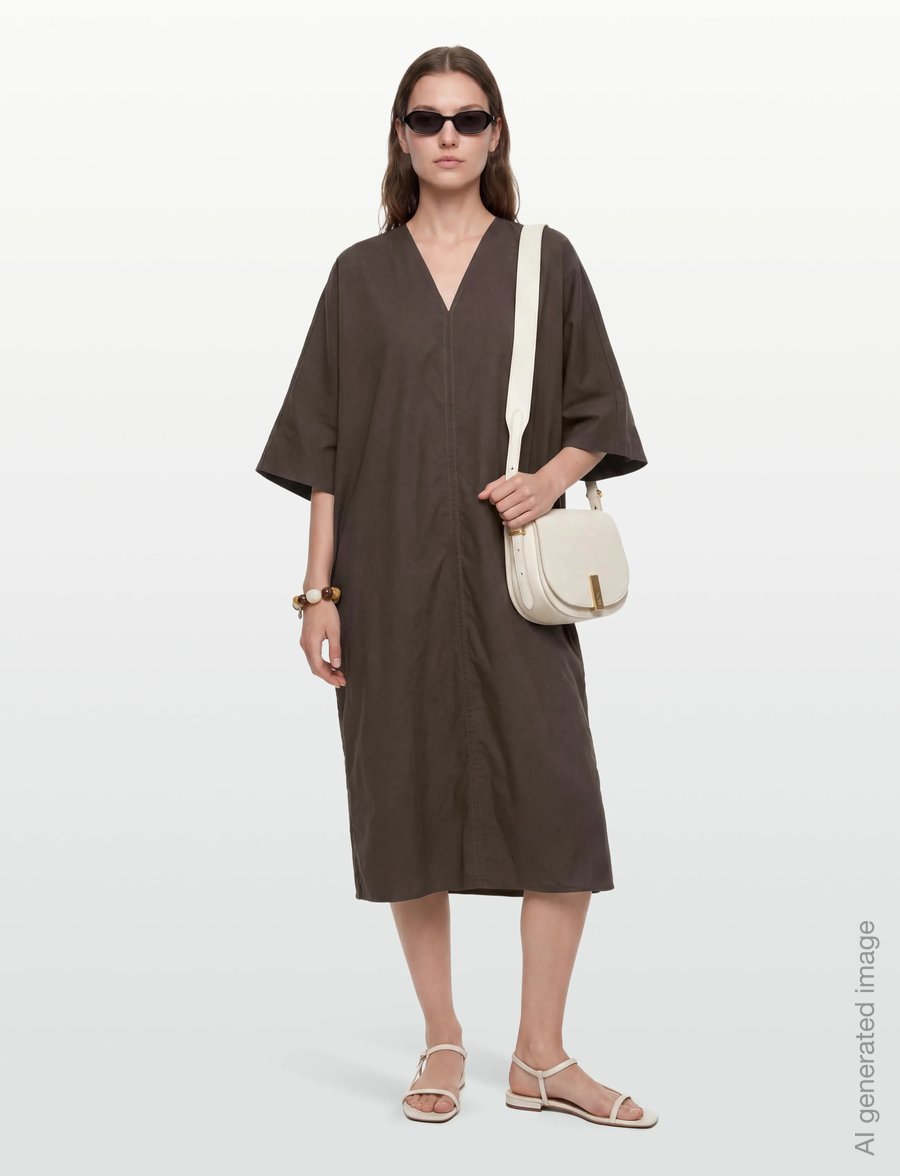 Filippa K - V-Neck Cotton Kaftan - maksikleidid - dark chocolate - 0