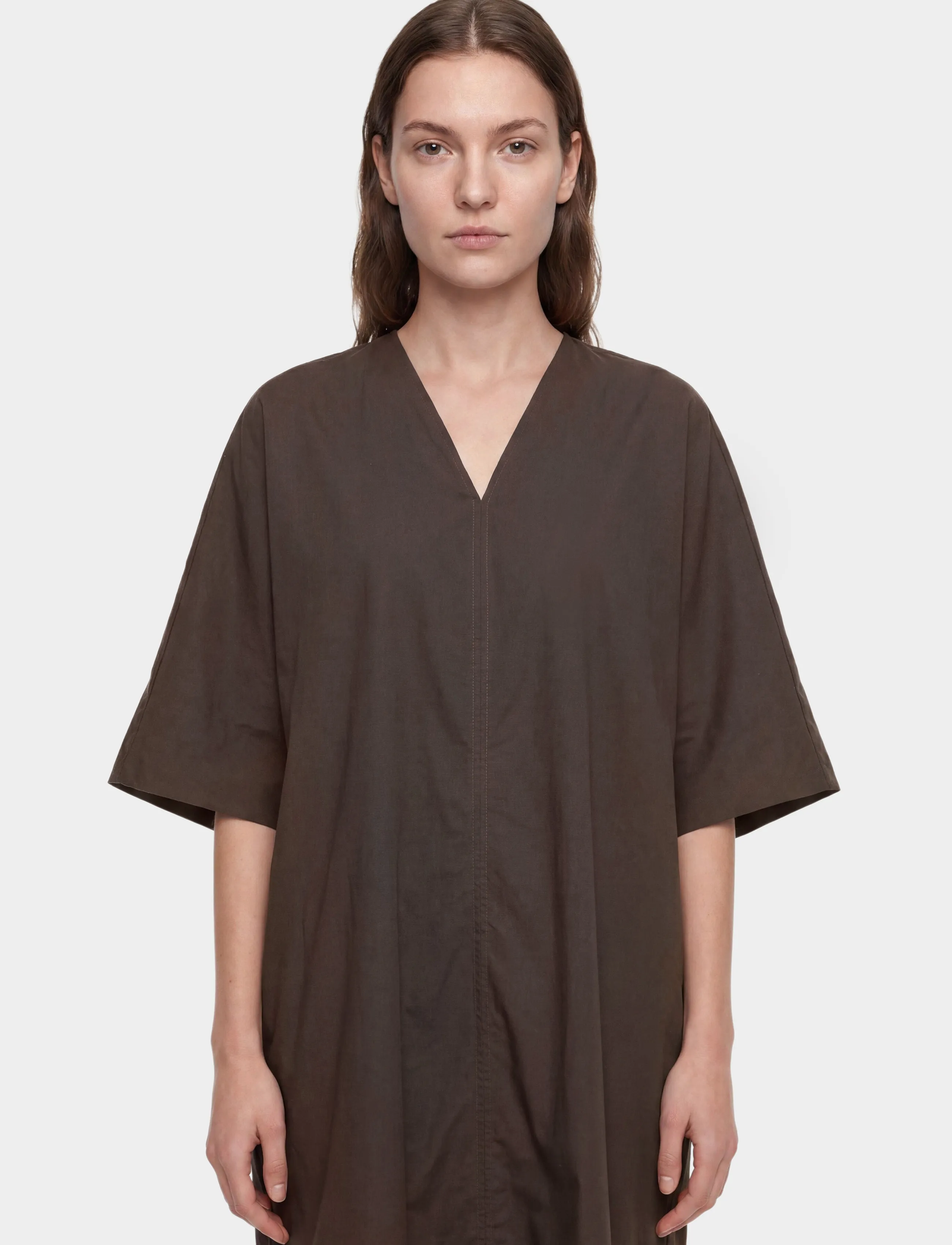 Filippa K - V-Neck Cotton Kaftan - maxi dresses - dark chocolate - 3