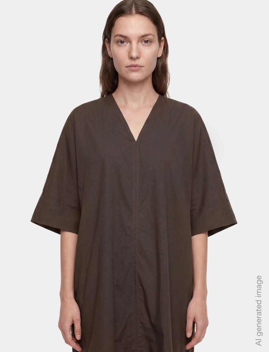 Filippa K - V-Neck Cotton Kaftan - maksikleidid - dark chocolate - 3