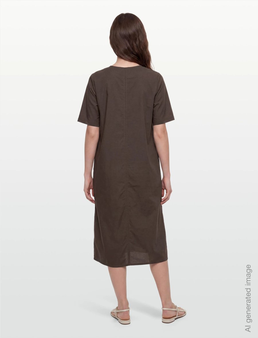 Filippa K - V-Neck Cotton Kaftan - maksikleidid - dark chocolate - 4