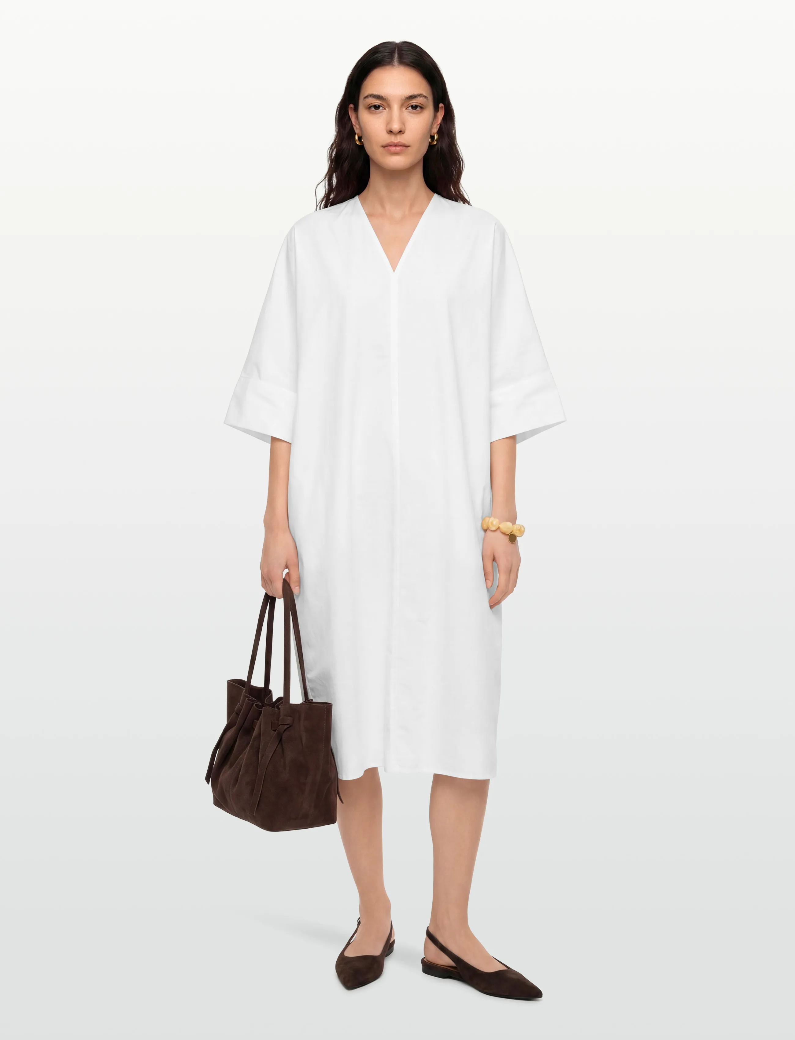 Filippa K V-Neck Cotton Kaftan - Pakkumised - WHITE / white