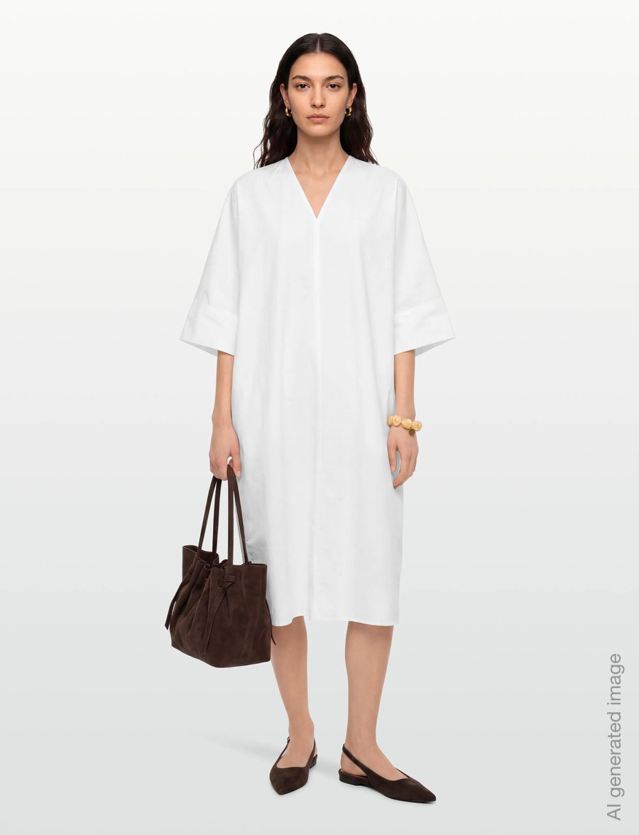 Filippa K - V-Neck Cotton Kaftan - maksikleidid - white - 0