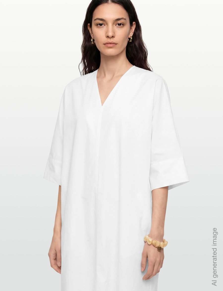 Filippa K - V-Neck Cotton Kaftan - maksikleidid - white - 3