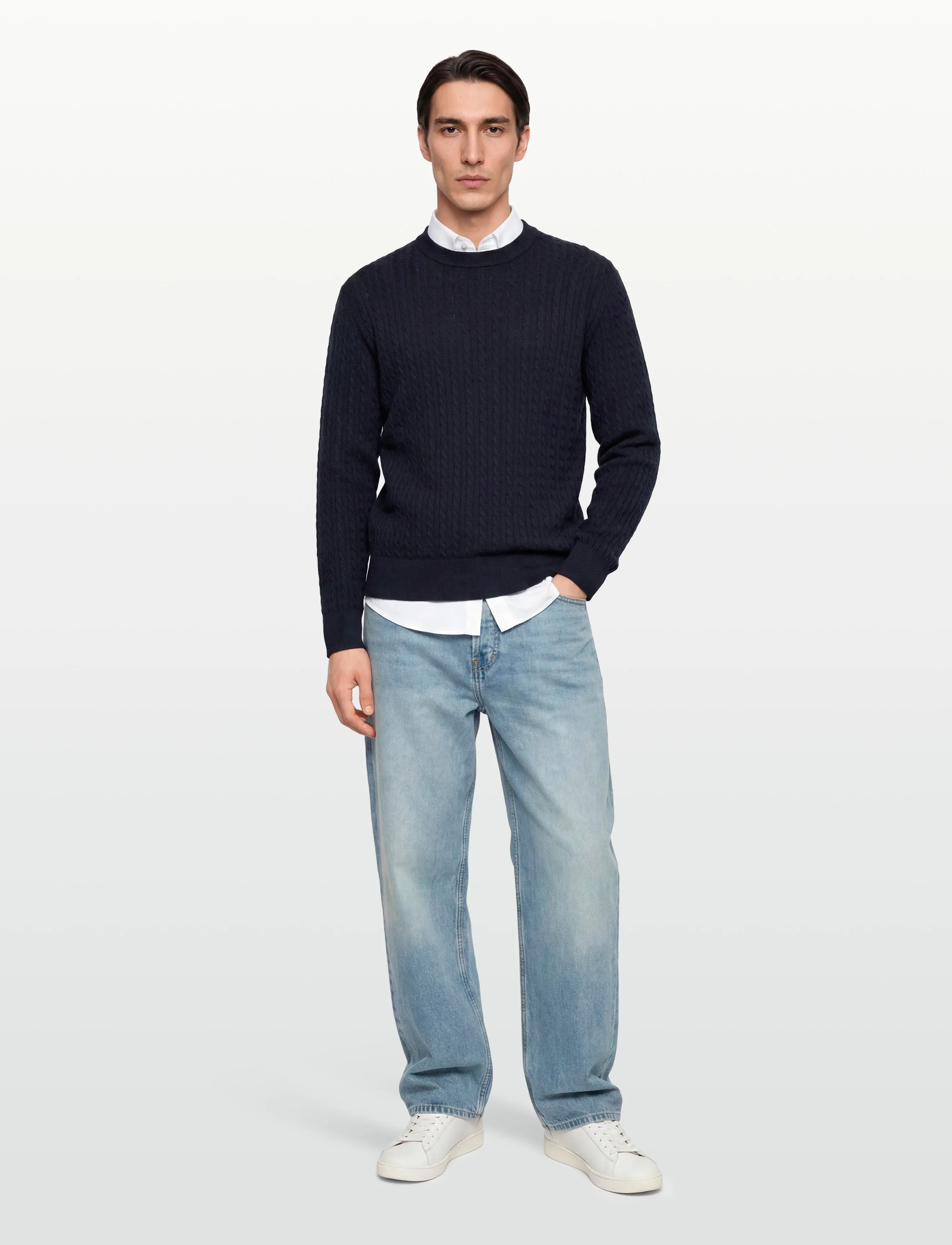 Filippa K Braided Cotton Silk Sweater - Riided - NAVY / navy