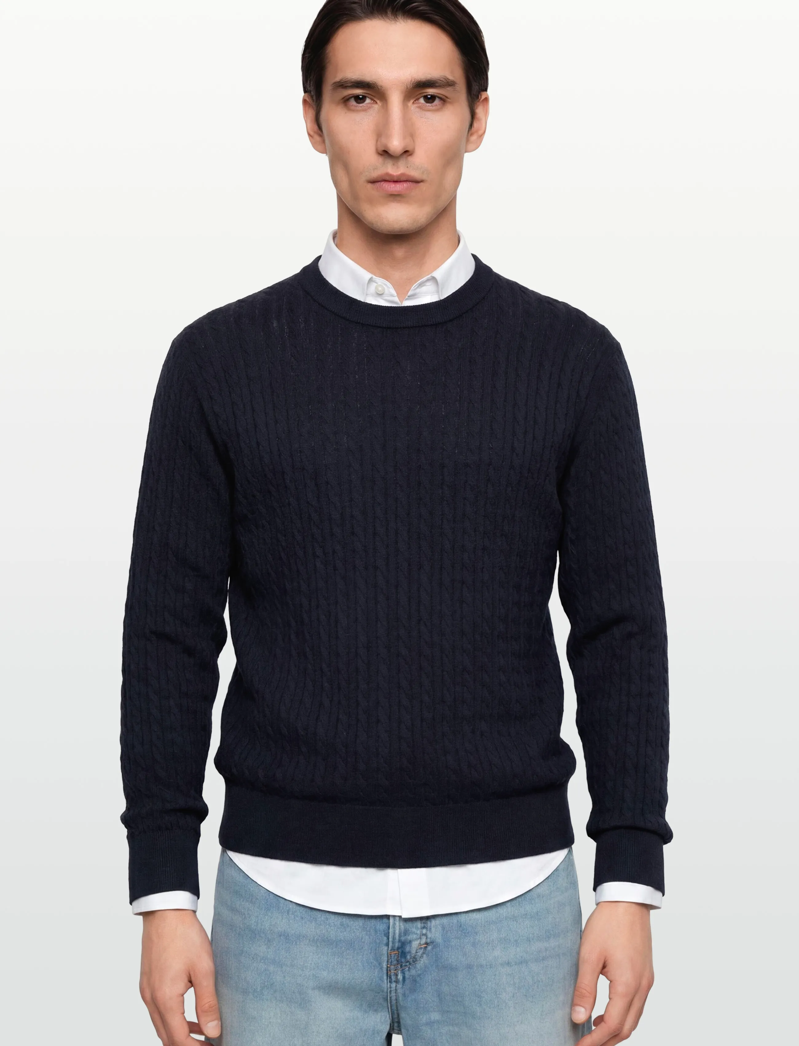 Filippa K - Braided Cotton Silk Sweater - knitted round necks - navy - 3