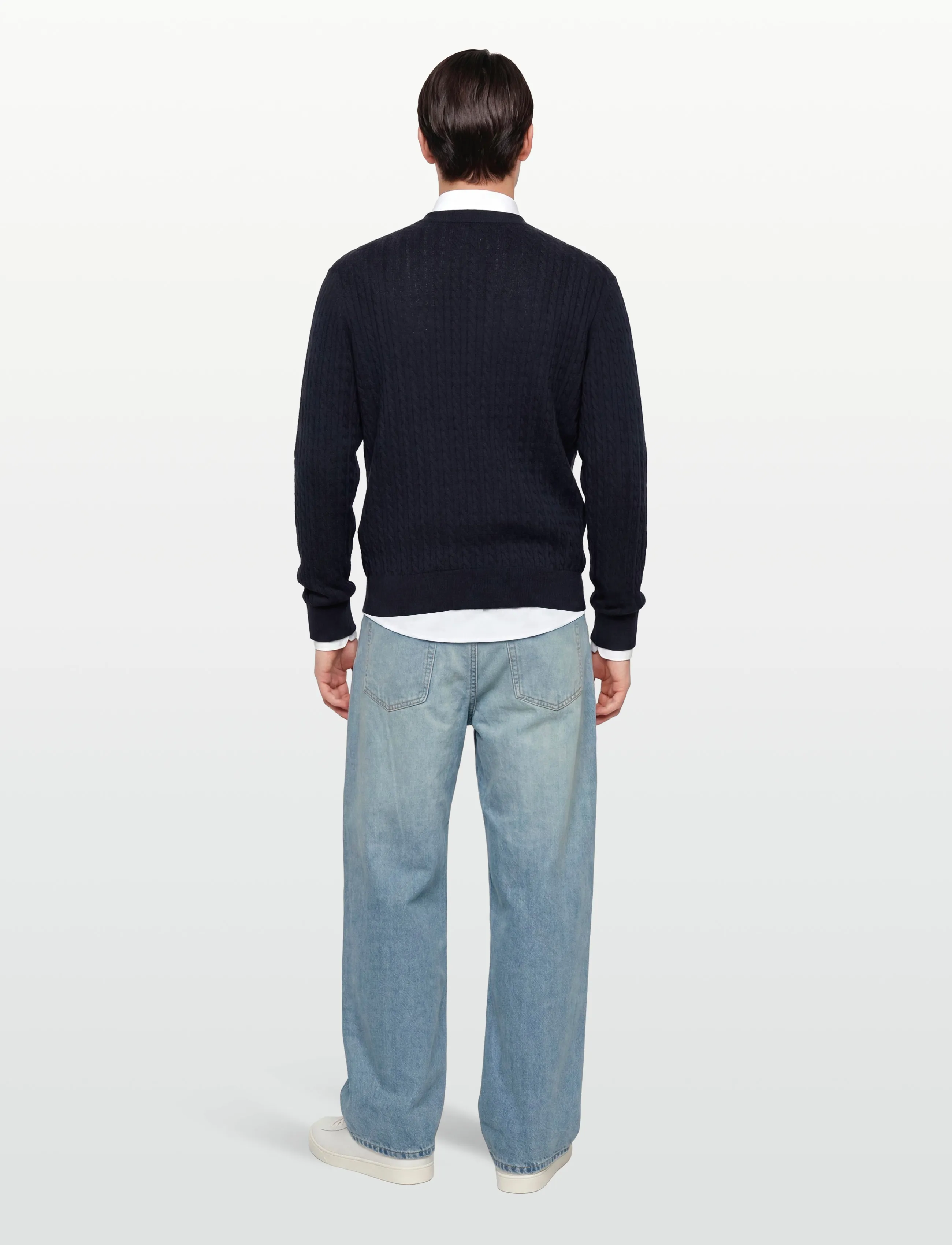 Filippa K - Braided Cotton Silk Sweater - knitted round necks - navy - 4