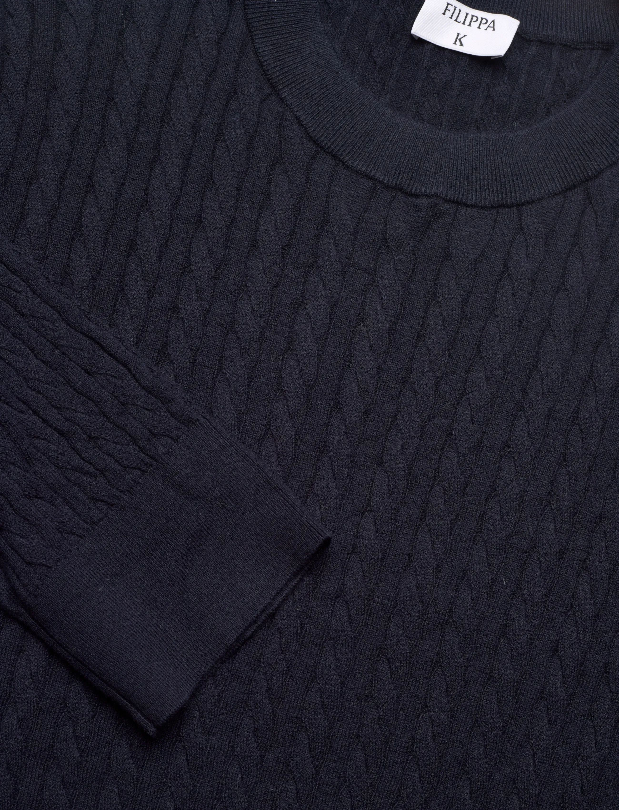 Filippa K - Braided Cotton Silk Sweater - Ümmarguse kaelusega kudumid - navy - 2